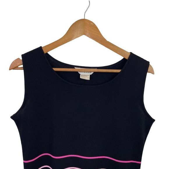 Exclusively Misook Black Pink Striped Shell Tank Top Women’s Size Small - Picture 2 of 6
